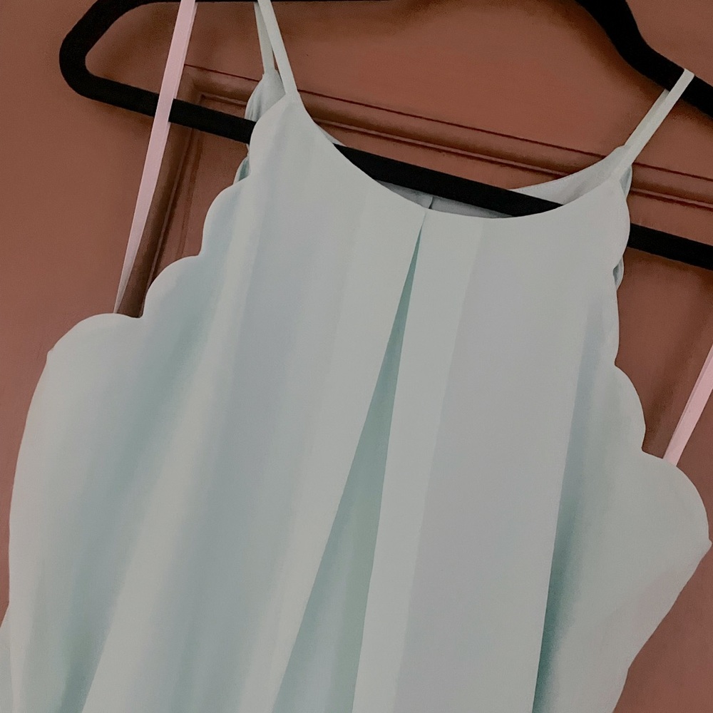 Mint Mini Dress Scallop Neckline with Waist Tie Wedding Guest